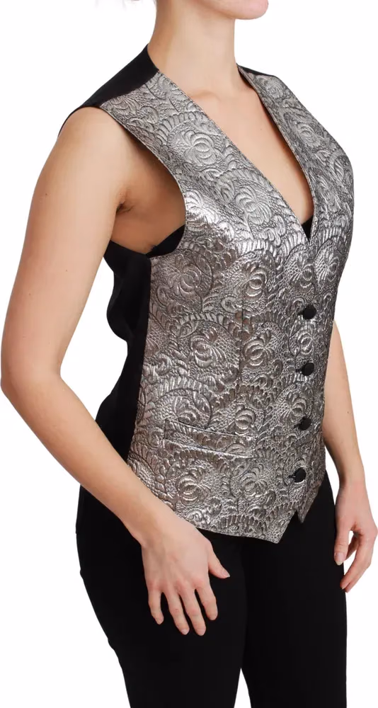 Silver Brocade Sleeveless Metallic Top