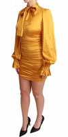 Yellow Silk Stretch Sheath Bodycon Mini Dress 3