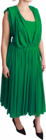 100% Silk Green Sleeveless Pleated Maxi Dress 1