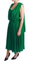 100% Silk Green Sleeveless Pleated Maxi Dress 2