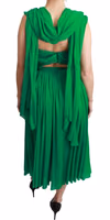 100% Silk Green Sleeveless Pleated Maxi Dress 3