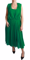 100% Silk Green Sleeveless Pleated Maxi Dress 5