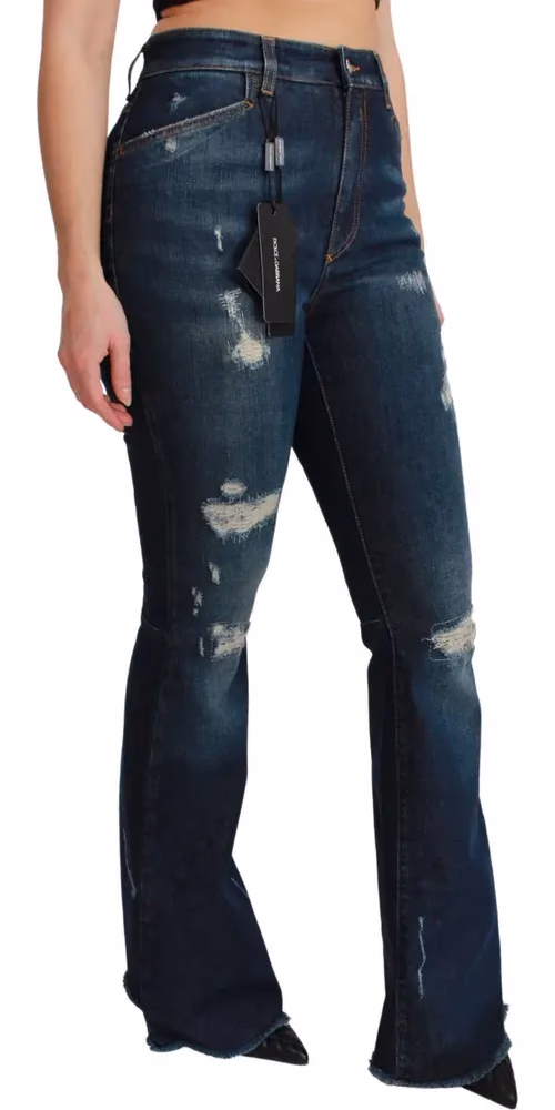 Blue Denim Cotton Stretch Flared Jeans