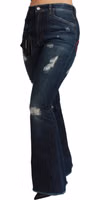 Blue Denim Cotton Stretch Flared Jeans 2