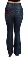 Blue Denim Cotton Stretch Flared Jeans 3
