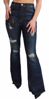 Blue Denim Cotton Stretch Flared Jeans 4