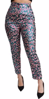 Multicolor Patterned Cropped High Waist Pants 1