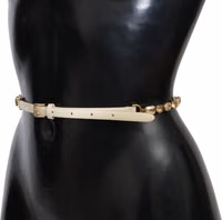 White Leather Crystals Waist Belt 1