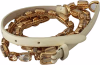White Leather Crystals Waist Belt 3