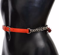 Red Leather Roses Floral Silver Waist Belt 4