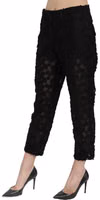 Black Lace Straight Cropped High Waist Pants 1
