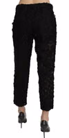 Black Lace Straight Cropped High Waist Pants 2
