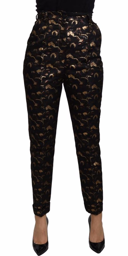 Black Gold Brocade High Waist Pants