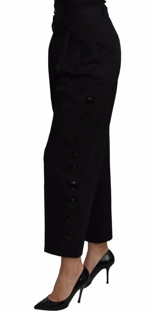 Black High Waist Cropped Cotton Stretch Pants