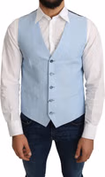 Blue Viscose Stretch Formal Coat Vest 1