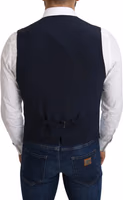 Blue Viscose Stretch Formal Coat Vest 3