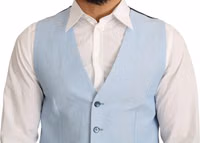 Blue Viscose Stretch Formal Coat Vest 4