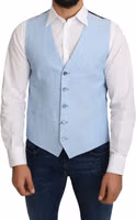 Blue Viscose Stretch Formal Coat Vest 5