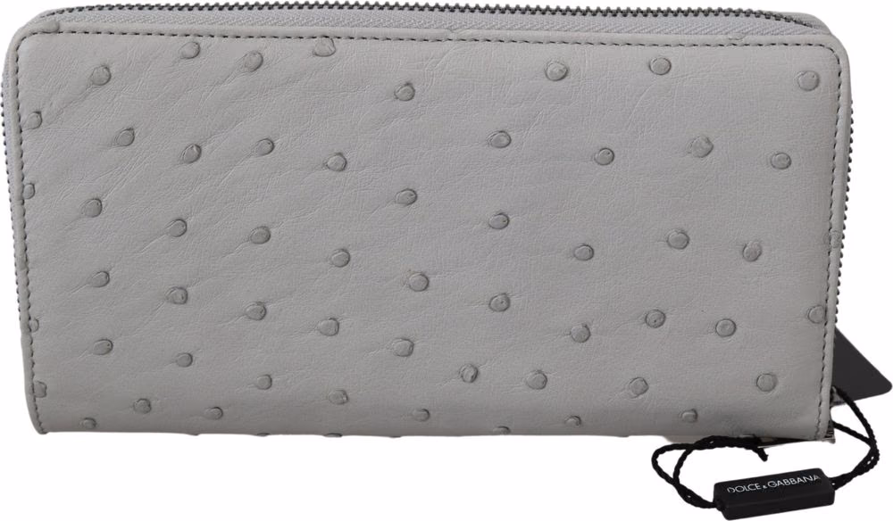 White Ostrich Leather Continental Mens Clutch Wallet