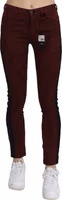 Dark Red Mid Waist Slim Fit Cotton Jeans 1