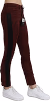 Dark Red Mid Waist Slim Fit Cotton Jeans 2
