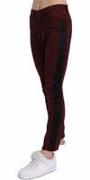Dark Red Mid Waist Slim Fit Cotton Jeans 3