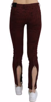 Dark Red Mid Waist Slim Fit Cotton Jeans 4