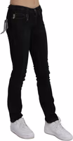 Black Mid Waist Skinny Denim Cotton Jeans 2
