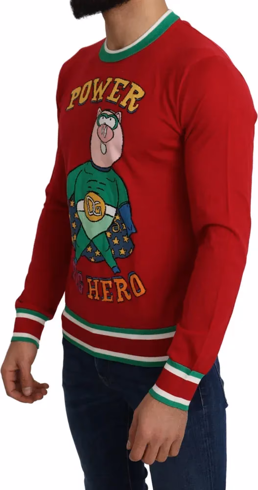 Red Wool Silk Pig of the Year Sweater