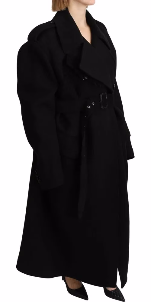 Virgin Wool Black Blazer Trenchcoat Jacket