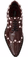 Bordeaux Leather Crystal Pearls Formal Shoes 1