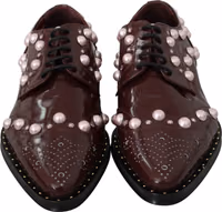 Bordeaux Leather Crystal Pearls Formal Shoes 2