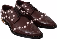 Bordeaux Leather Crystal Pearls Formal Shoes 3