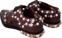 Bordeaux Leather Crystal Pearls Formal Shoes 4