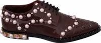 Bordeaux Leather Crystal Pearls Formal Shoes 5