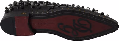 Black Leather Crystals Dress Broque Shoes