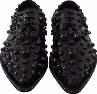 Black Leather Crystals Dress Broque Shoes 3