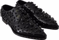 Black Leather Crystals Dress Broque Shoes 4