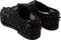 Black Leather Crystals Dress Broque Shoes 5