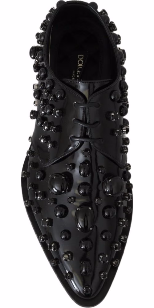 Black Leather Crystals Dress Broque Shoes