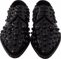 Black Leather Crystals Dress Broque Shoes 2
