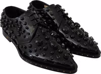 Black Leather Crystals Dress Broque Shoes 3