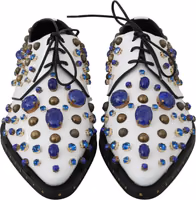 White Leather Crystals Dress Broque Shoes 2