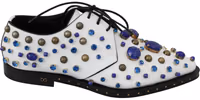 White Leather Crystals Dress Broque Shoes 5