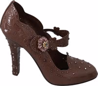 Brown Floral Crystal CINDERELLA Heels Shoes 4