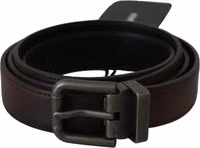 Solid Brown Leather Gray Buckle Belt 3
