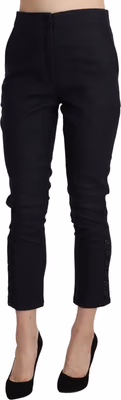 Black High Waist Capri Cropped Cotton Pants