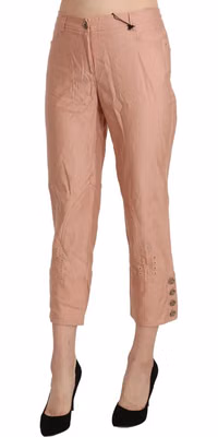 Cotton Pink High Waist Cropped Trouser Pants