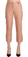 Cotton Pink High Waist Cropped Trouser Pants 3