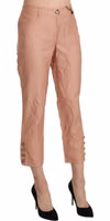 Cotton Pink High Waist Cropped Trouser Pants 4